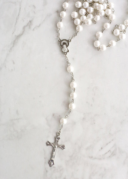 White Pearl Rosary Necklace – Shop Miss A