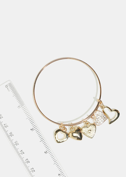 Hearts Multi-Charm Bangle Bracelet