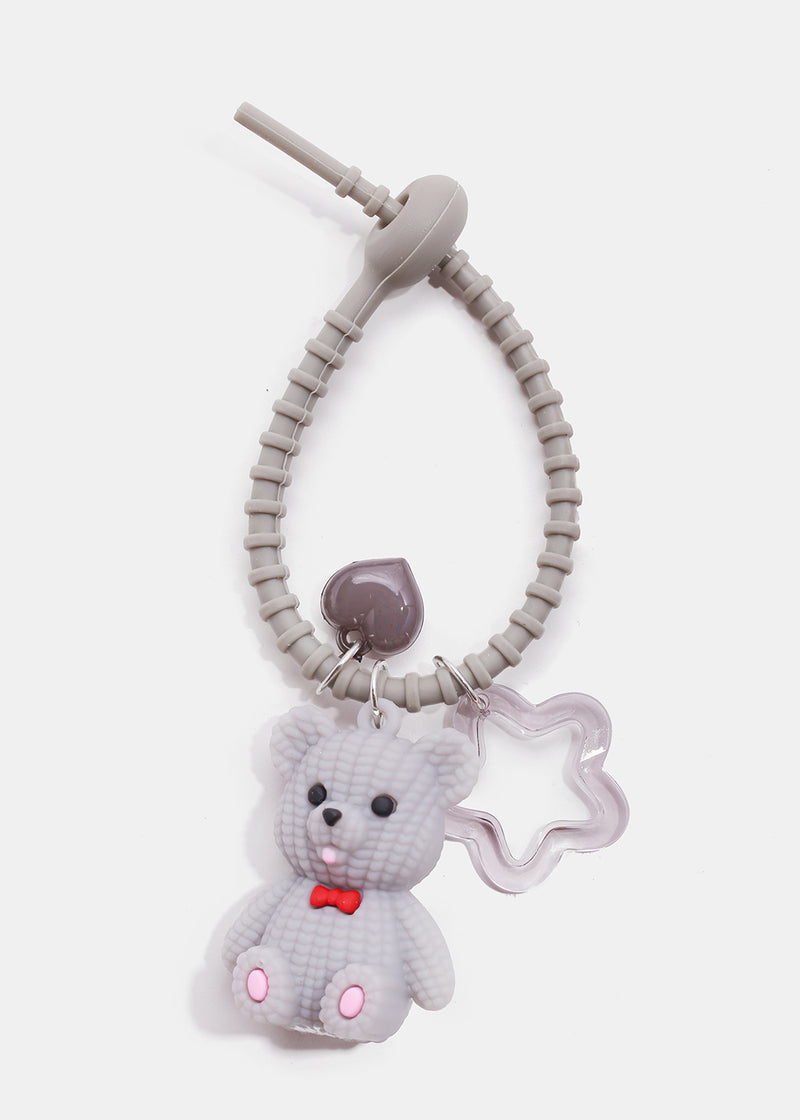Miss A Glitter Teddy Bear Keychain Grey
