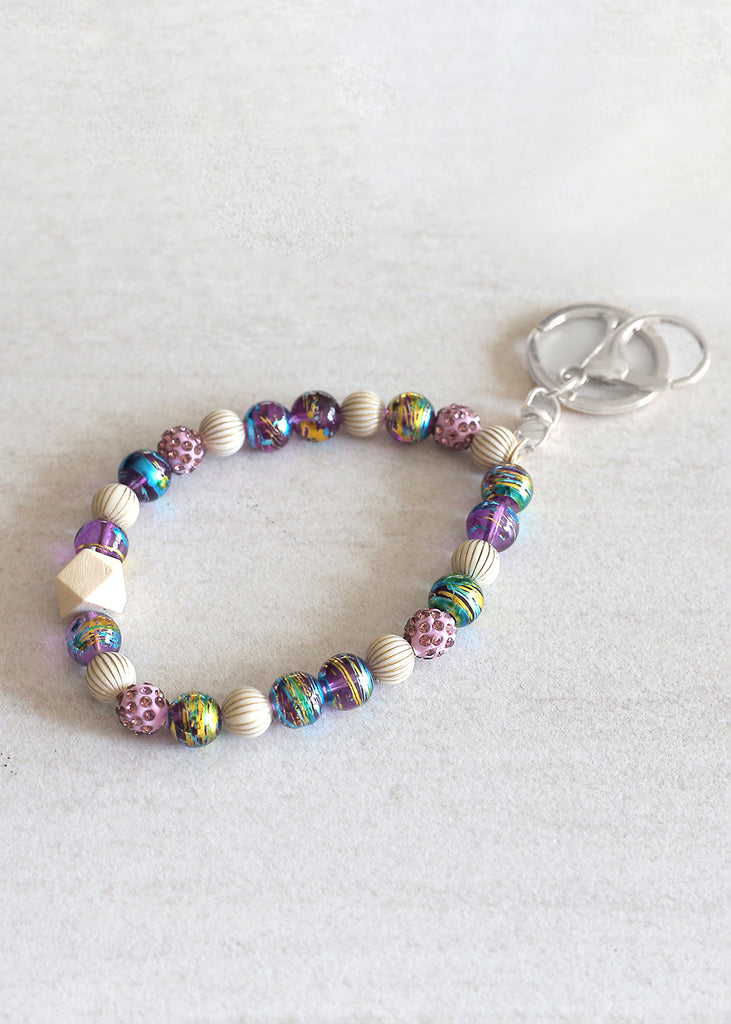 Rustic Beaded Keychain Bracelet Silver/Purple ACCESSORIES - Shop Miss A