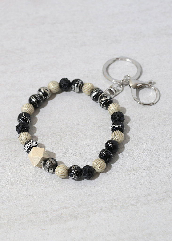 Rustic Beaded Keychain Bracelet Silver/Black ACCESSORIES - Shop Miss A