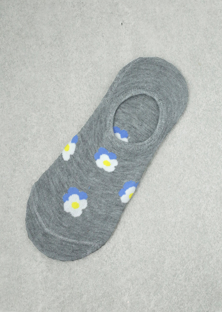 Flower Print No Show Socks Gray ACCESSORIES - Shop Miss A