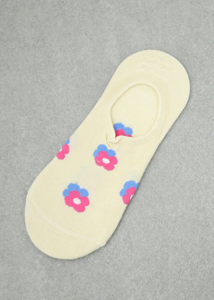 Flower Print No Show Socks Cream ACCESSORIES - Shop Miss A