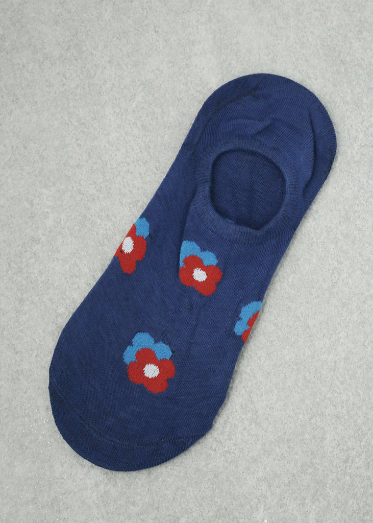 Flower Print No Show Socks Navy ACCESSORIES - Shop Miss A