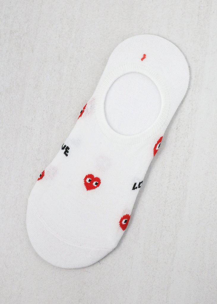 Heart/Love Print No Show Socks White ACCESSORIES - Shop Miss A