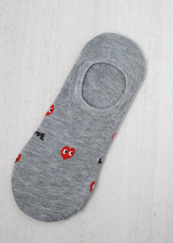 Heart/Love Print No Show Socks Gray ACCESSORIES - Shop Miss A