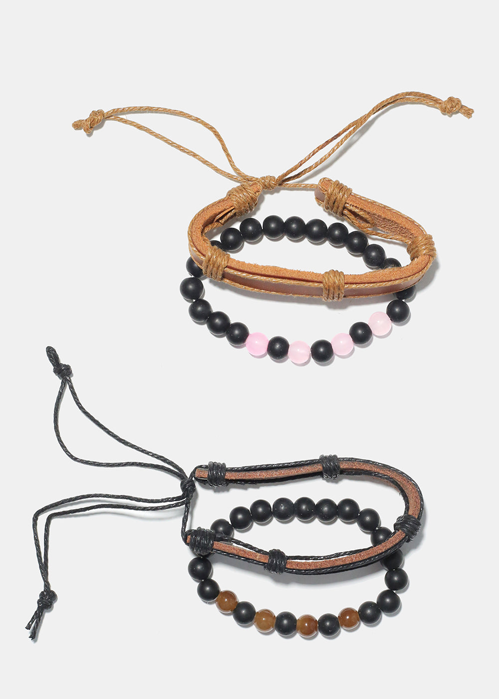 Bead & Leatherette Bracelet Set Pink