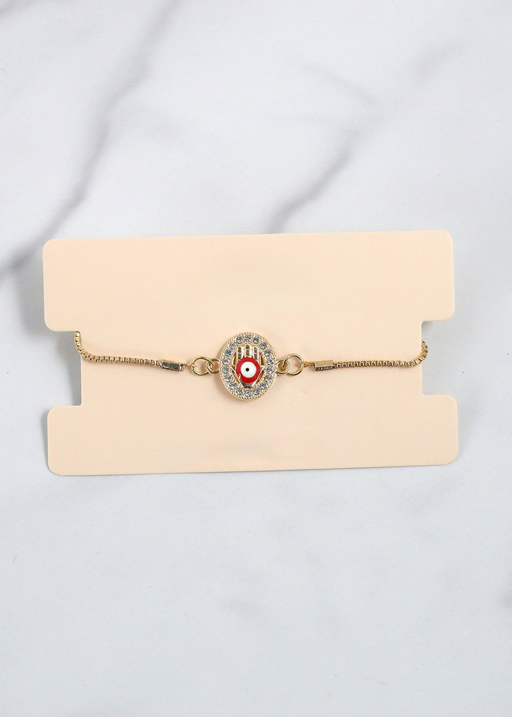 Hamsa Hand Bracelet Gold/Red JEWELRY - Shop Miss A