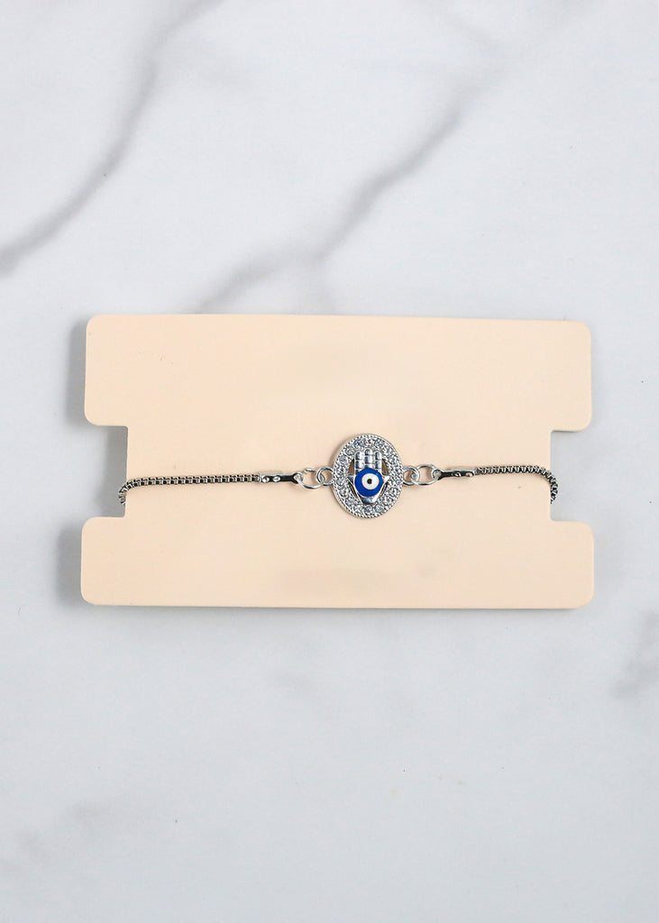 Hamsa Hand Bracelet Silver/Blue JEWELRY - Shop Miss A