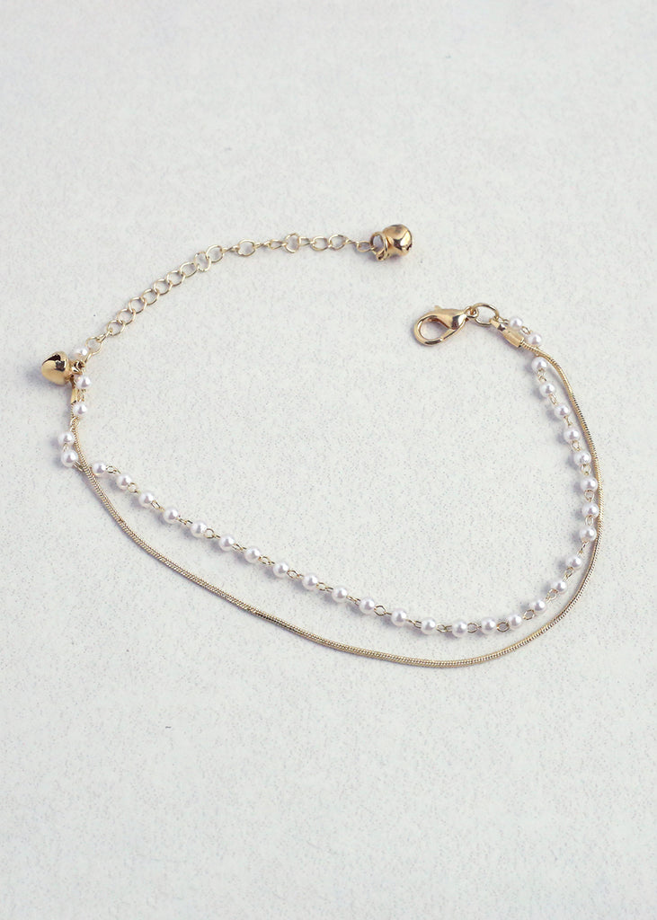 2 Layered Pearl Anklet Gold JEWELRY - Shop Miss A