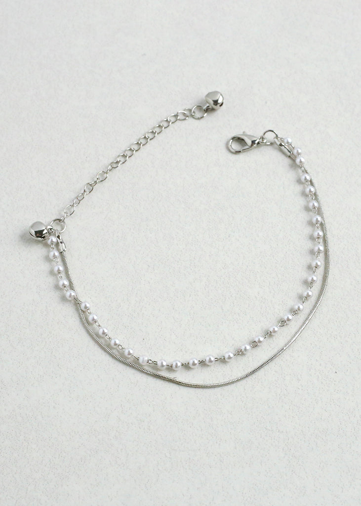 2 Layered Pearl Anklet Silver JEWELRY - Shop Miss A