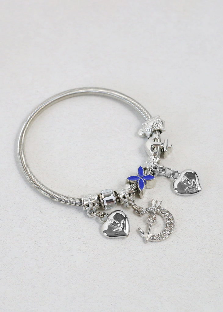 Silver Dangle Charm Bracelet with Assorted Charms Blue JEWELRY - Shop Miss A