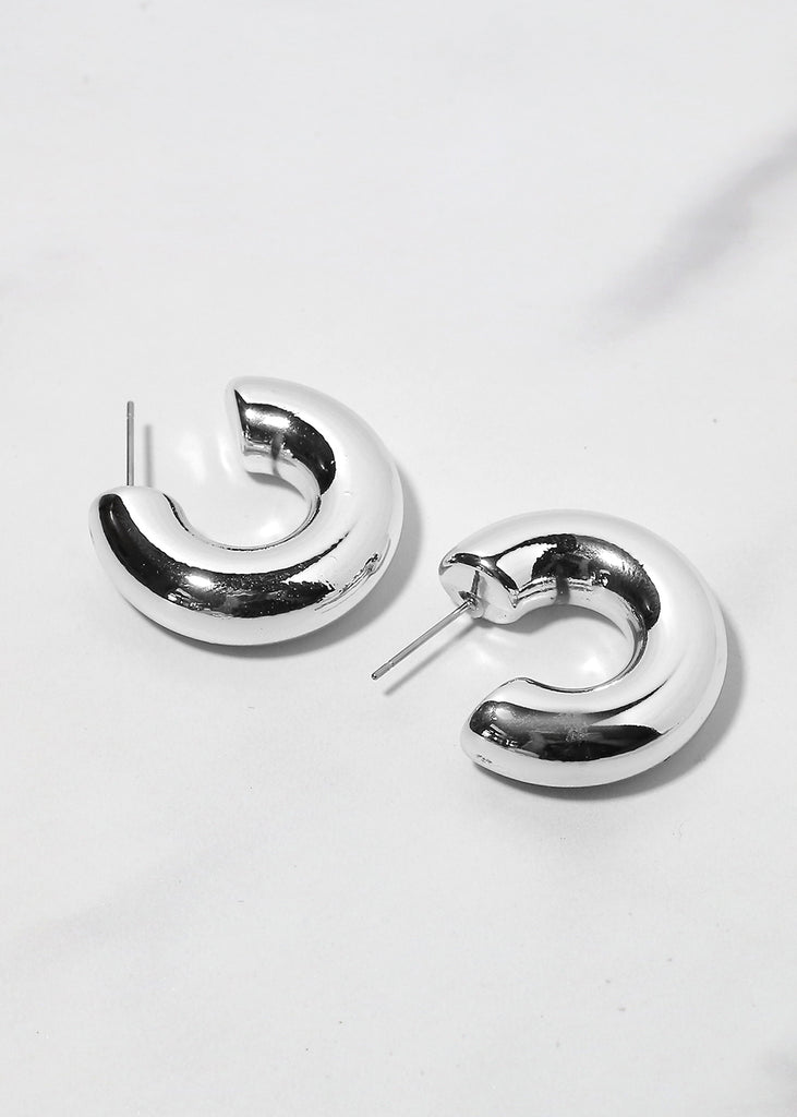 Thick Open Hoop Earrings - Silver  JEWELRY - Shop Miss A