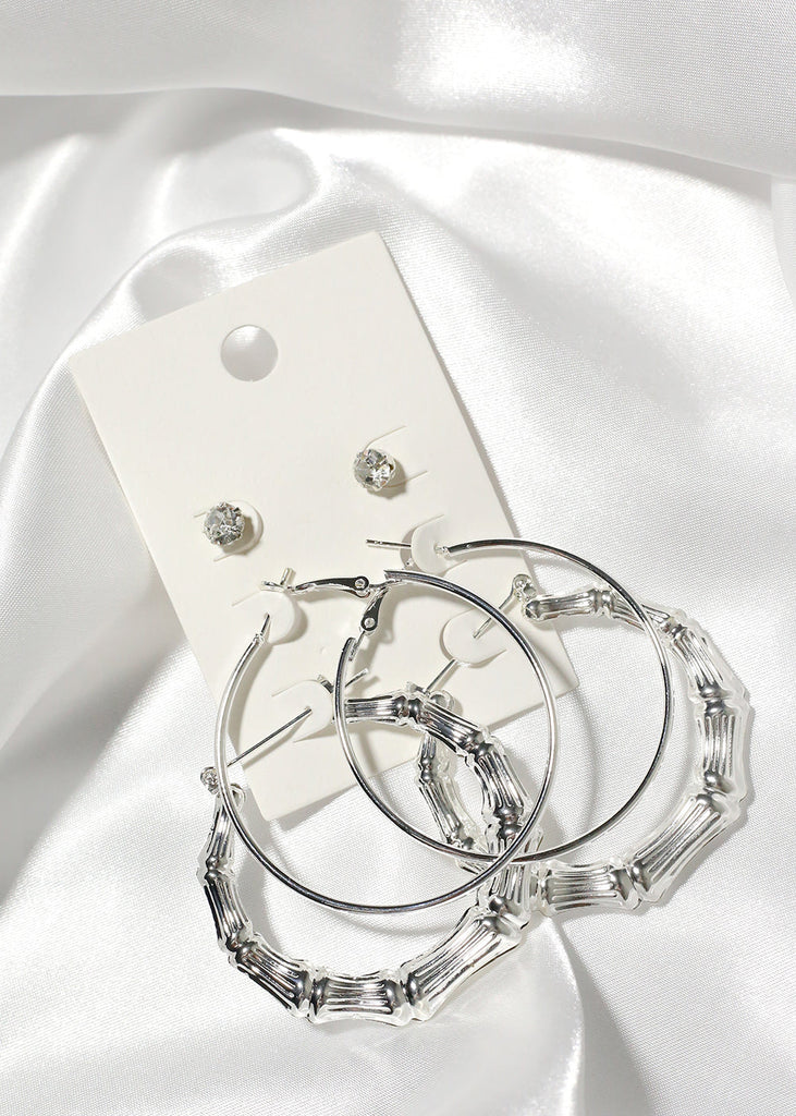 Silver Bamboo Hoop Earring Set  JEWELRY - Shop Miss A