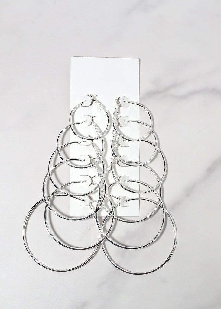 6-Pair Silver Hoop Earring Set Silver JEWELRY - Shop Miss A