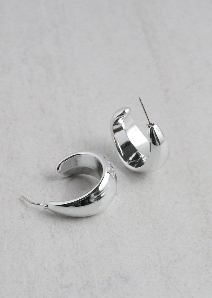 Thick Half Hoop Earrings Silver JEWELRY - Shop Miss A