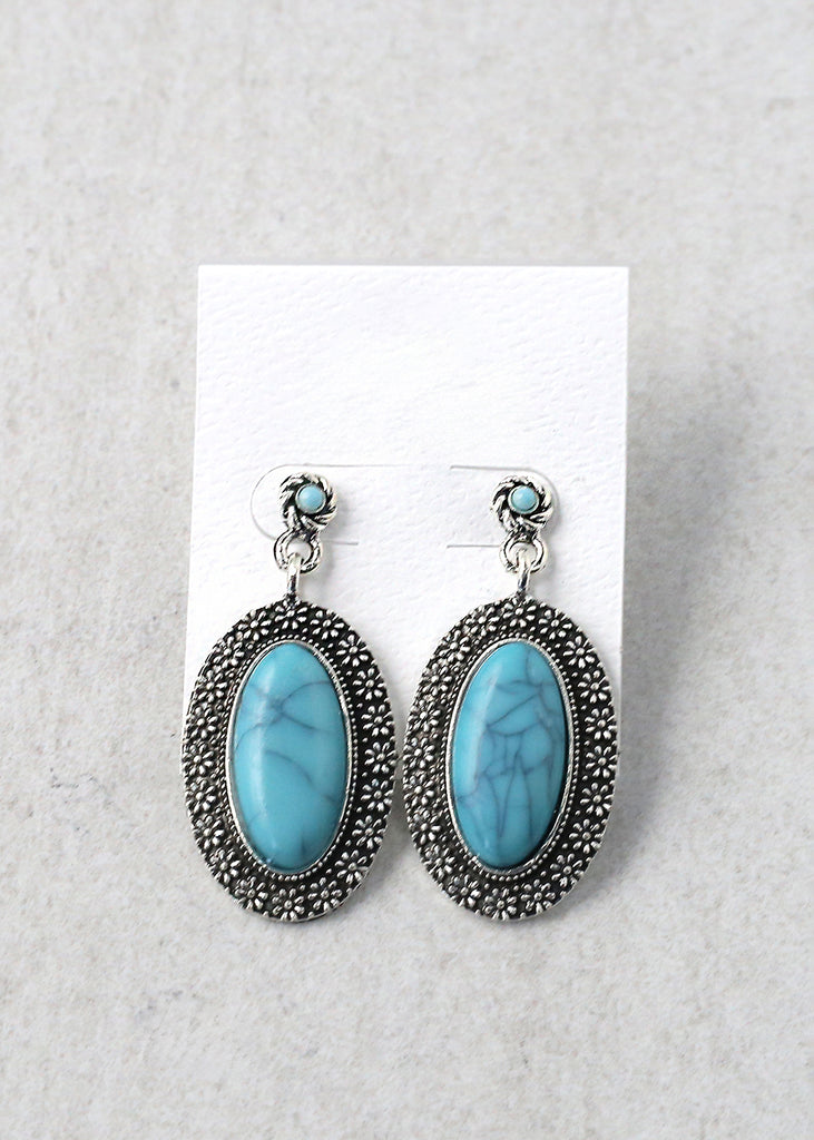 Oval Gemstone Drop Earring Blue JEWELRY - Shop Miss A