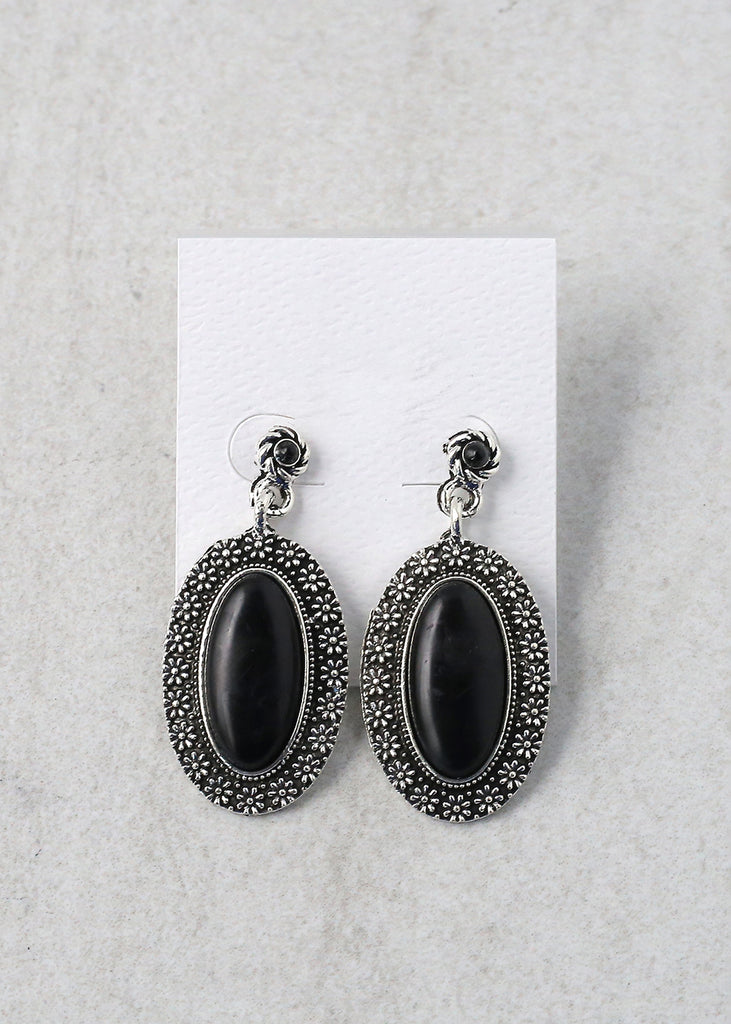 Oval Gemstone Drop Earring Black JEWELRY - Shop Miss A