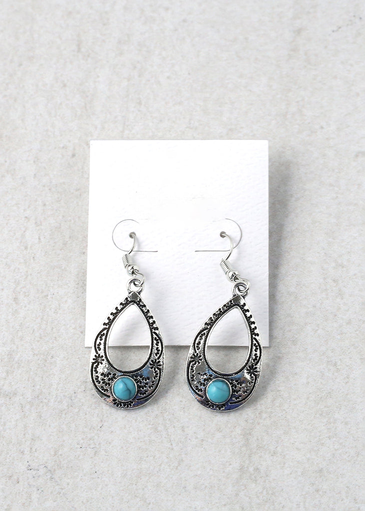 Open Oval Gemstone Drop Earring Blue JEWELRY - Shop Miss A