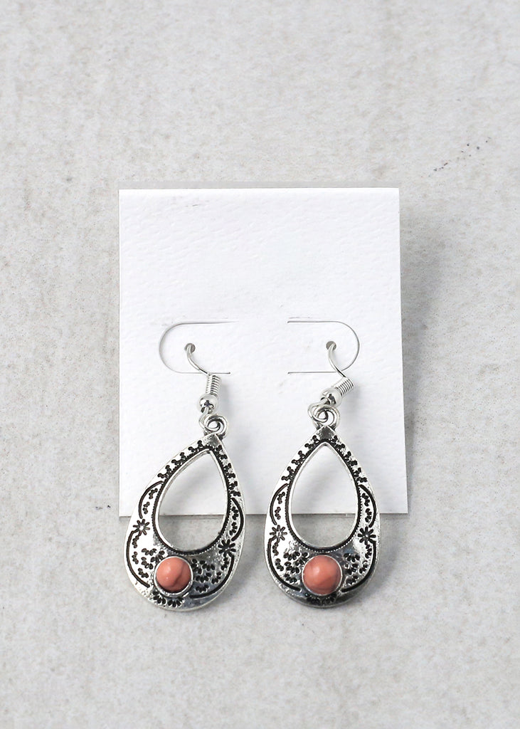 Open Oval Gemstone Drop Earring Pink JEWELRY - Shop Miss A