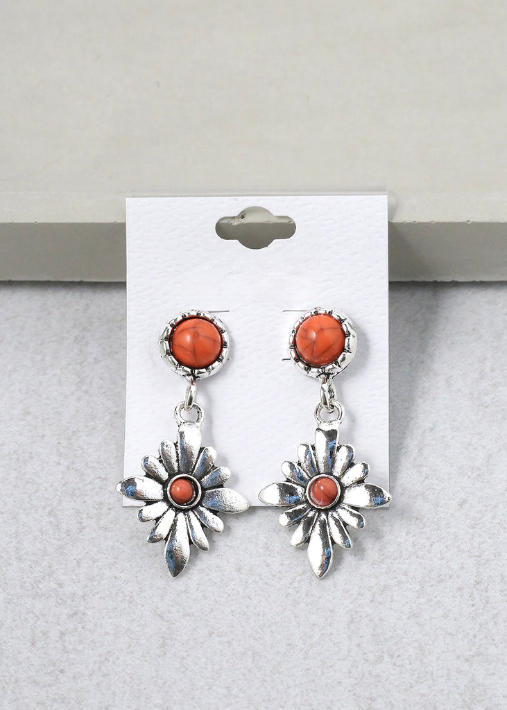 Dangling Flower Earrings Coral JEWELRY - Shop Miss A