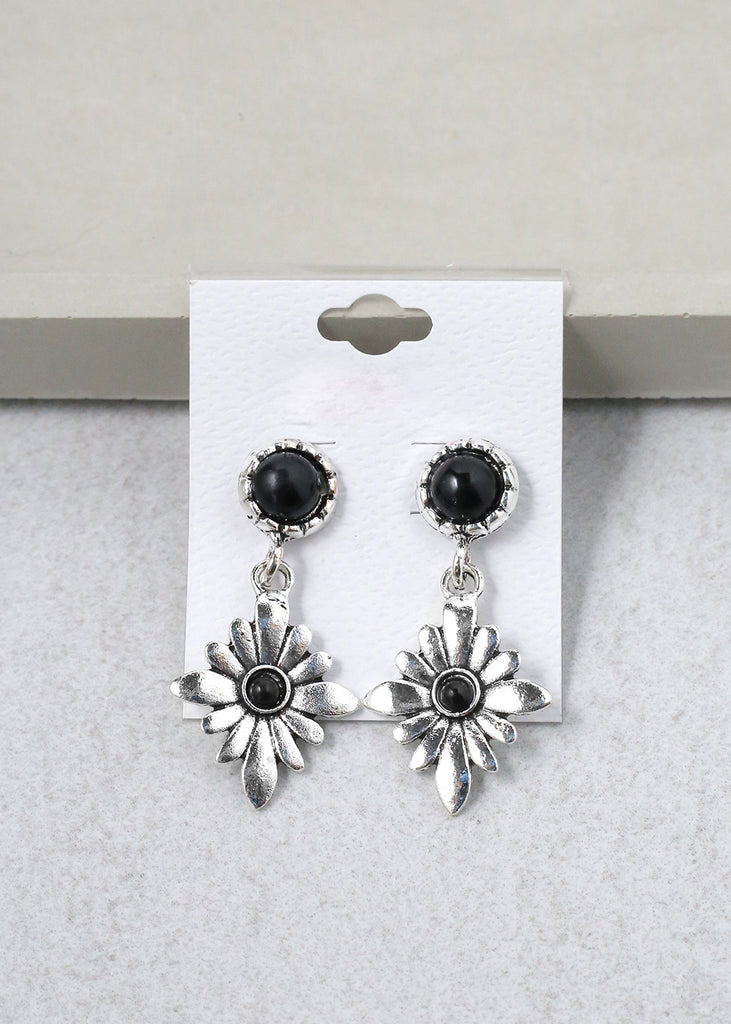 Dangling Flower Earrings Black JEWELRY - Shop Miss A