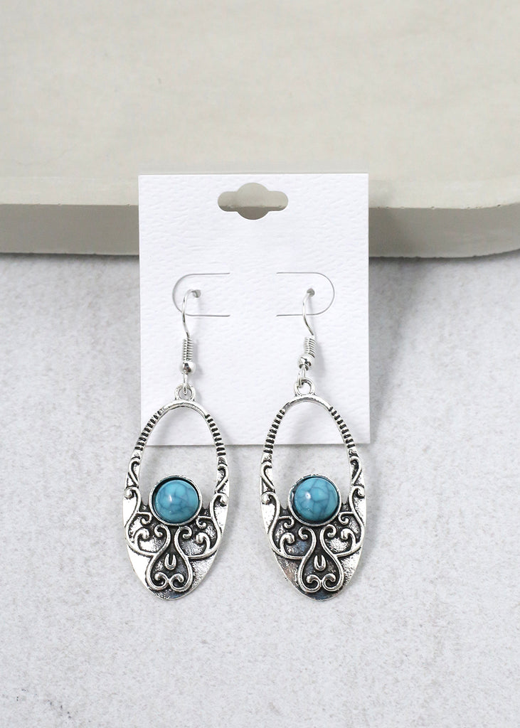 Open Oval Gemstone Earring Blue JEWELRY - Shop Miss A