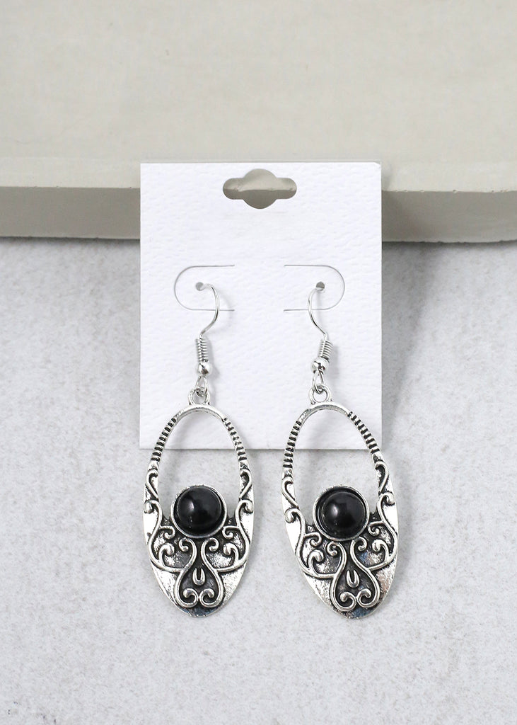 Open Oval Gemstone Earring Black JEWELRY - Shop Miss A