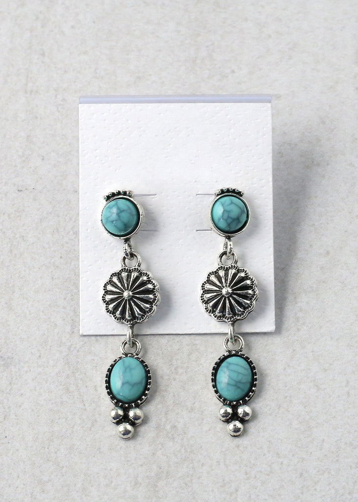 Dangling Drop Earrings - Gemstones Teal JEWELRY - Shop Miss A