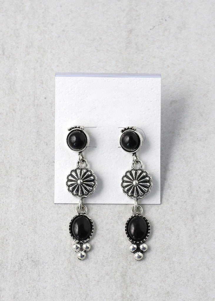 Dangling Drop Earrings - Gemstones Black JEWELRY - Shop Miss A