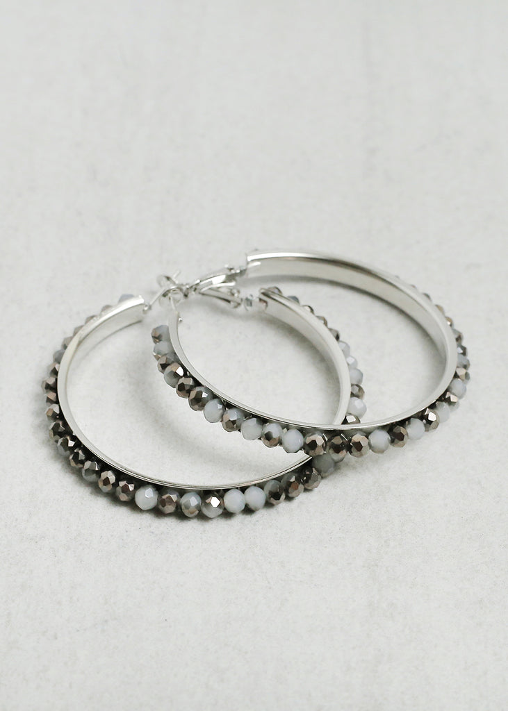 Boho Crystal Bead Hoops Silver JEWELRY - Shop Miss A