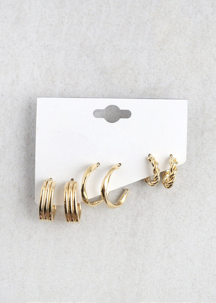 3-Pair Small Hoop Earrings Gold JEWELRY - Shop Miss A