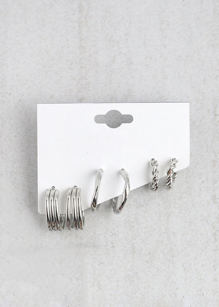 3-Pair Small Hoop Earrings Silver JEWELRY - Shop Miss A