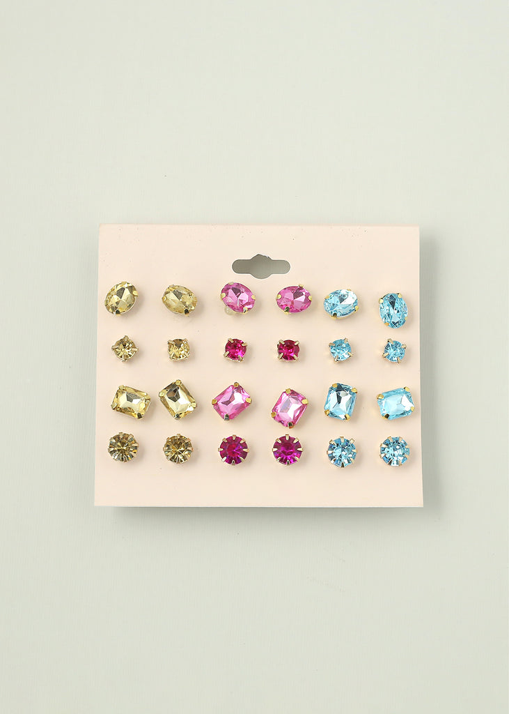 12-Pair Multi Color Stud Earrings Pink JEWELRY - Shop Miss A