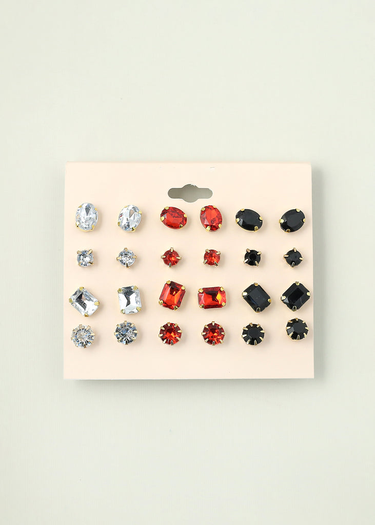 12-Pair Multi Color Stud Earrings Red JEWELRY - Shop Miss A