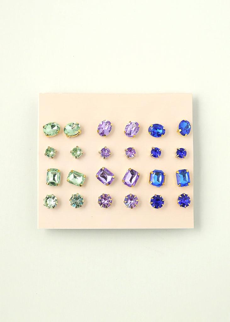 12-Pair Multi Color Stud Earrings Purple JEWELRY - Shop Miss A