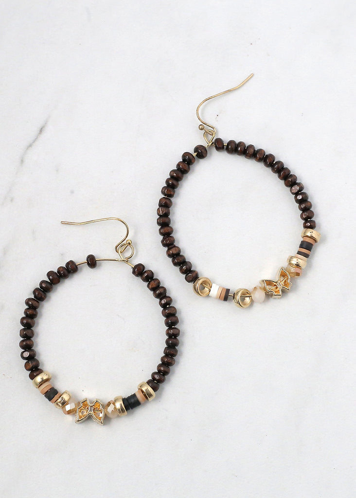 Beaded Hoops with Butterfly Gold/Brown JEWELRY - Shop Miss A