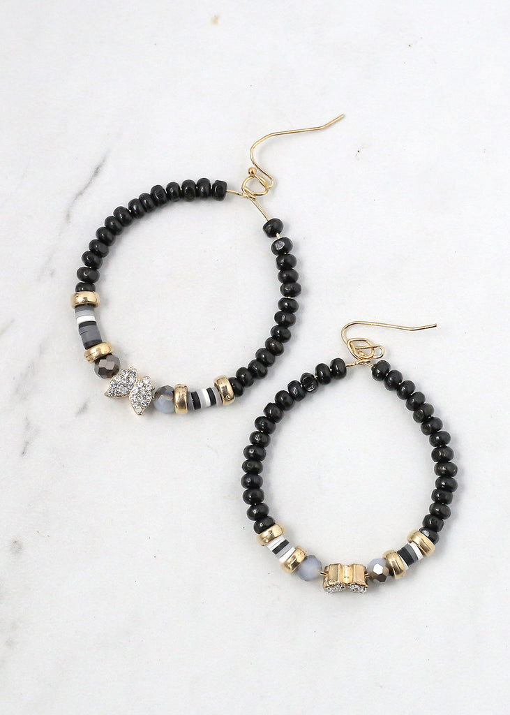 Beaded Hoops with Butterfly Gold/Black JEWELRY - Shop Miss A