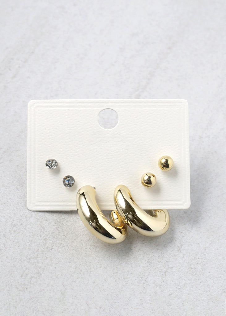 3 Pair Hoop Earring Gold JEWELRY - Shop Miss A