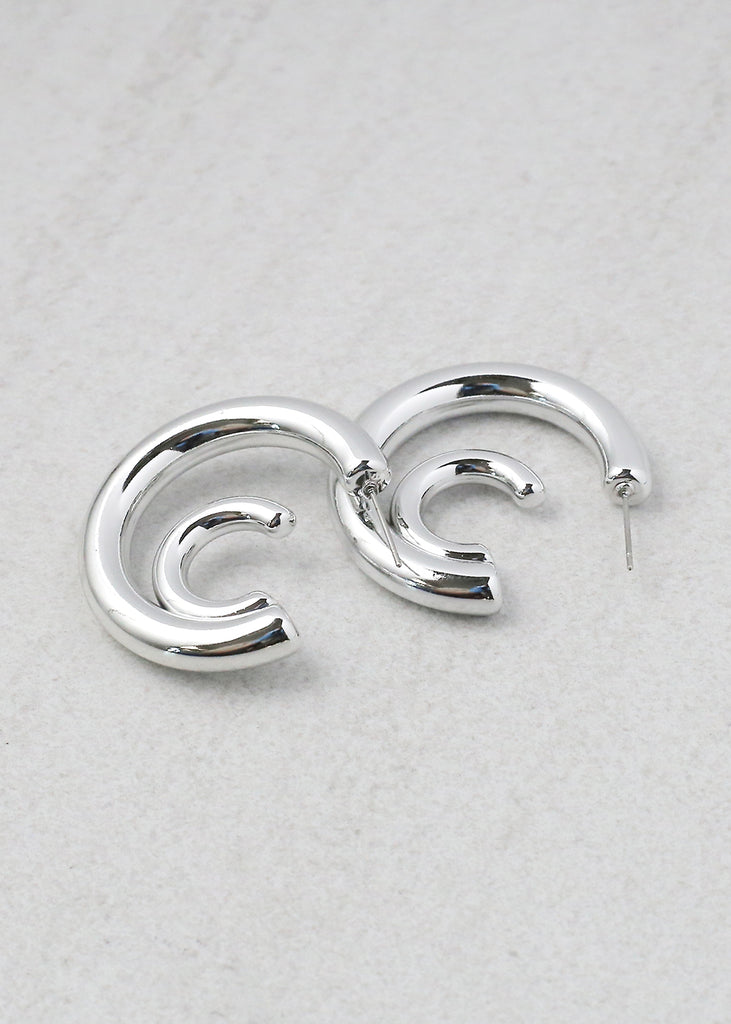 Double Crescent Hoop Earring Silver JEWELRY - Shop Miss A