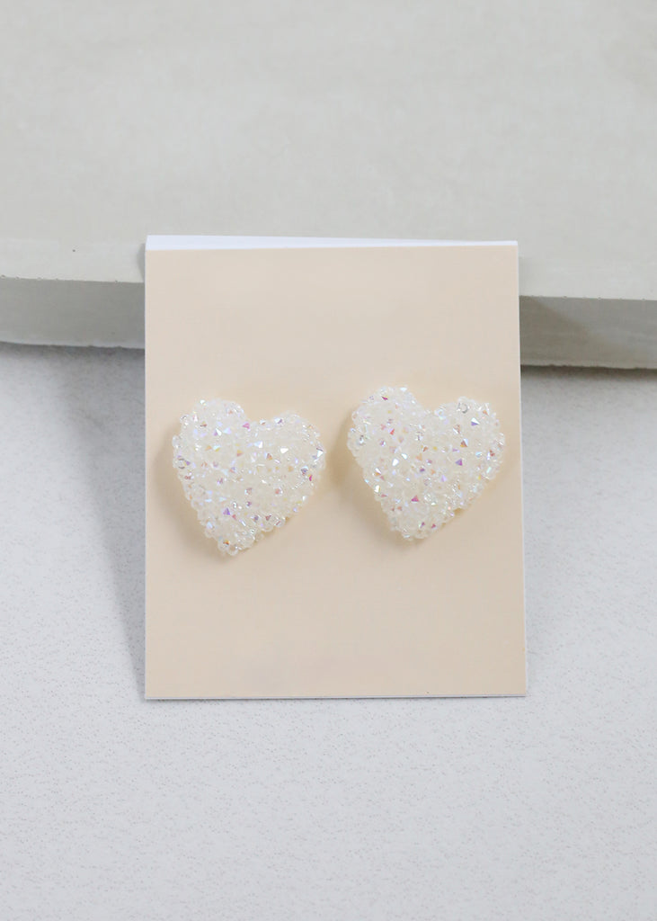 Crystalized Heart Earrings White JEWELRY - Shop Miss A