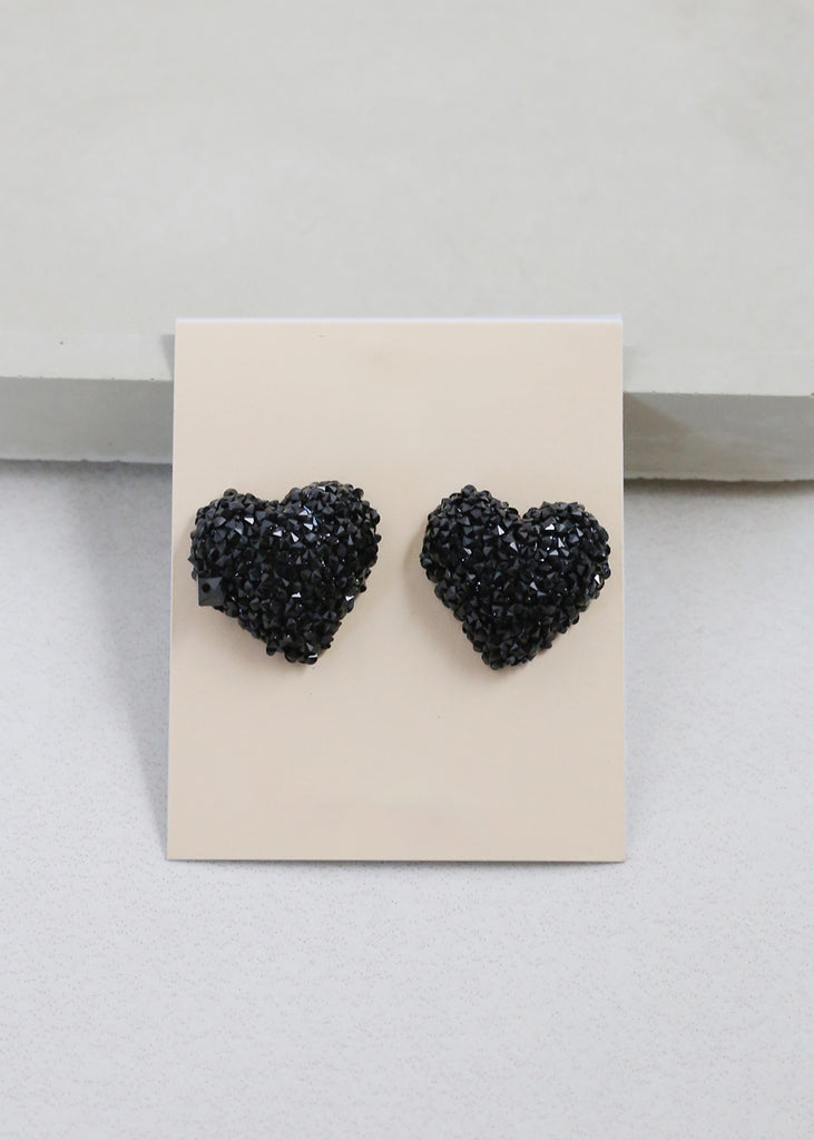 Crystalized Heart Earrings Black JEWELRY - Shop Miss A