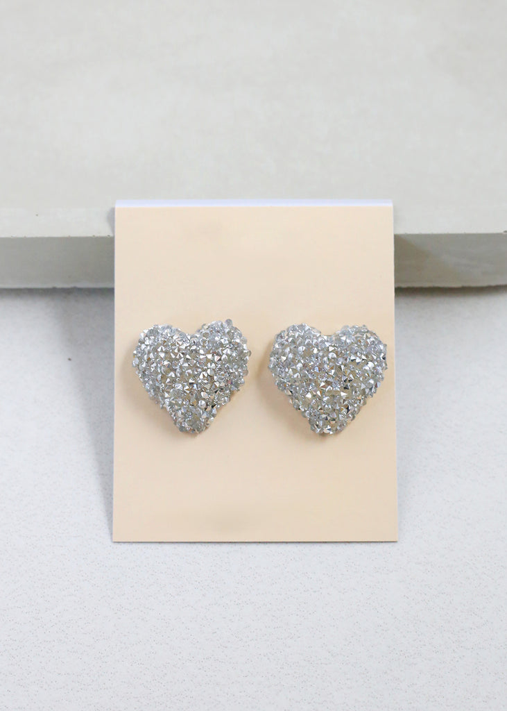 Crystalized Heart Earrings Silver JEWELRY - Shop Miss A