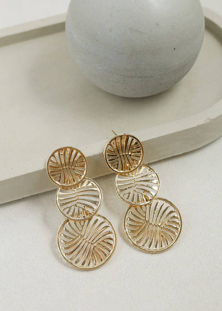 Triple Disc Dangle Earrings Gold JEWELRY - Shop Miss A