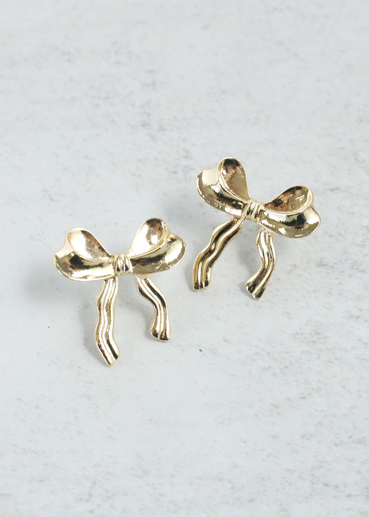 Wavy Bow Earrings Gold JEWELRY - Shop Miss A