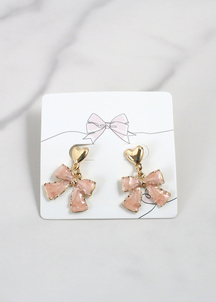 Marble Bow Earrings Pink JEWELRY - Shop Miss A