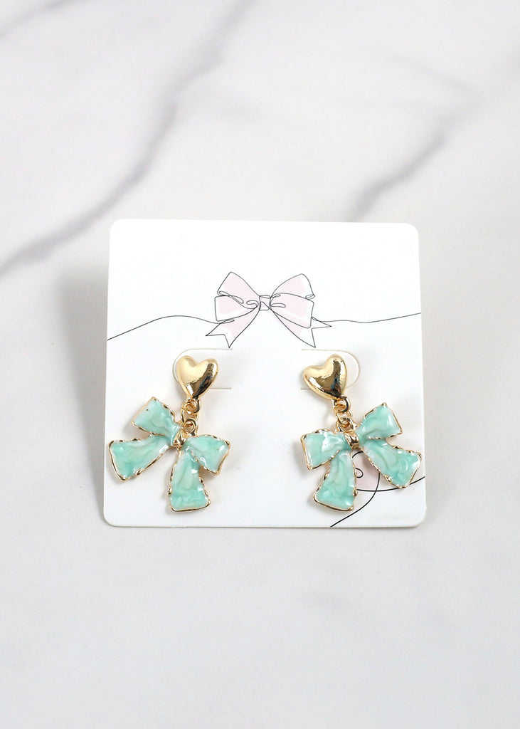 Marble Bow Earrings Teal JEWELRY - Shop Miss A