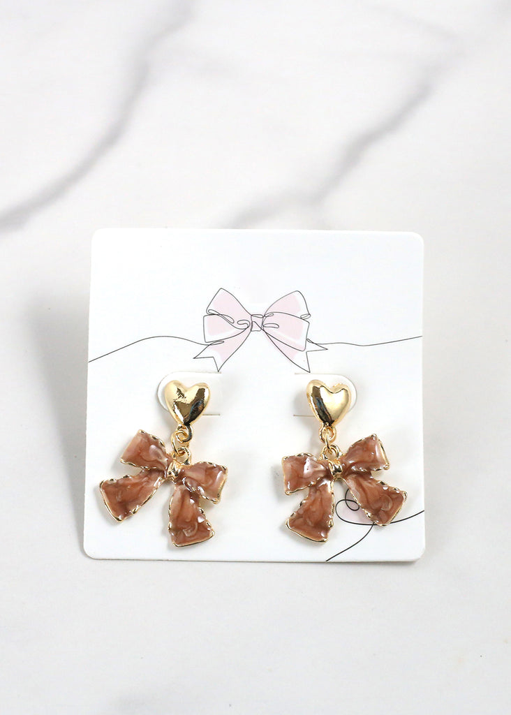 Marble Bow Earrings Brown JEWELRY - Shop Miss A