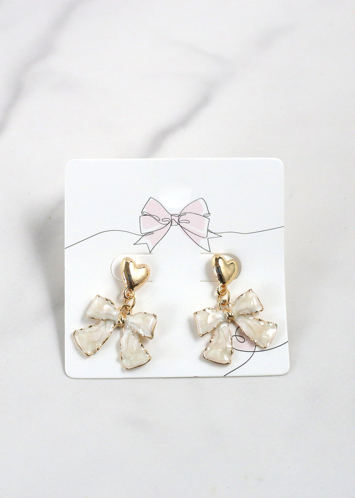 Marble Bow Earrings White JEWELRY - Shop Miss A