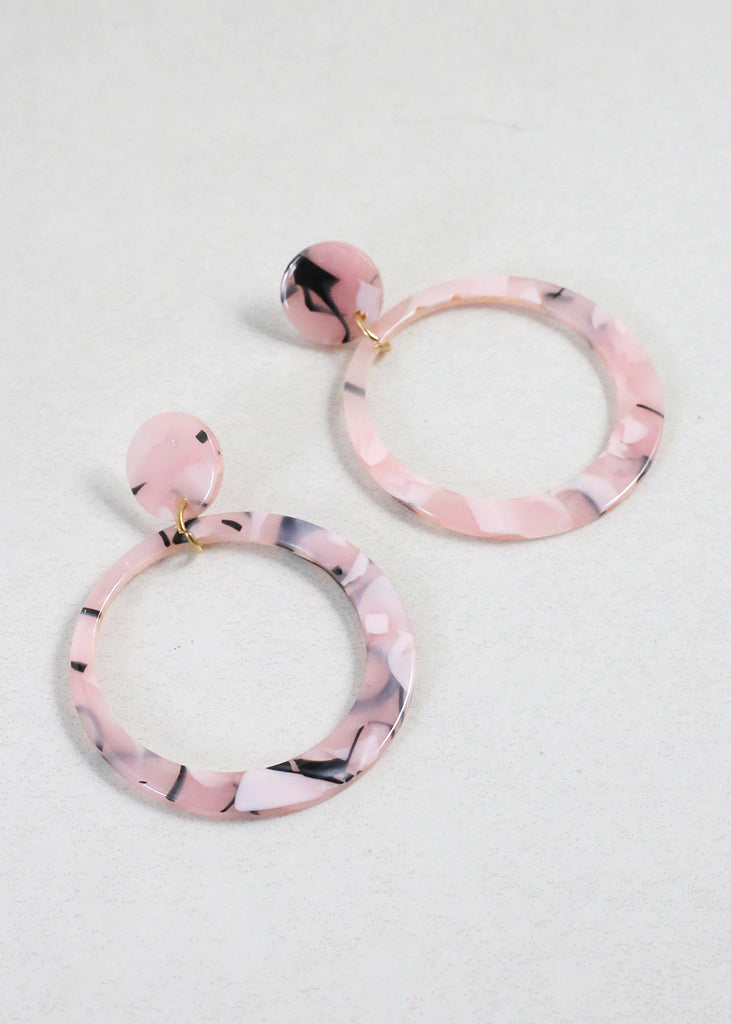 Trendy Marbled Resin Hoop Earrings Pink JEWELRY - Shop Miss A